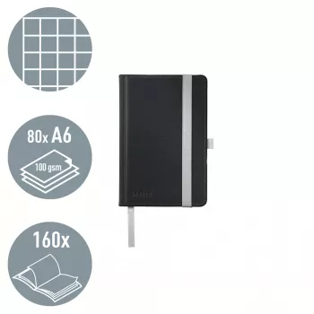 Leitz Style piezīmju grāmatiņa A6 rūtaina ar cieto vāku, vienkrāsaina, melna, A6, 80 lapas, 100 g/m², rūtains papīrs