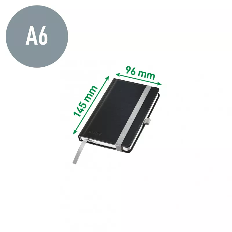 Leitz Style piezīmju grāmatiņa A6 rūtaina ar cieto vāku, vienkrāsaina, melna, A6, 80 lapas, 100 g/m², rūtains papīrs