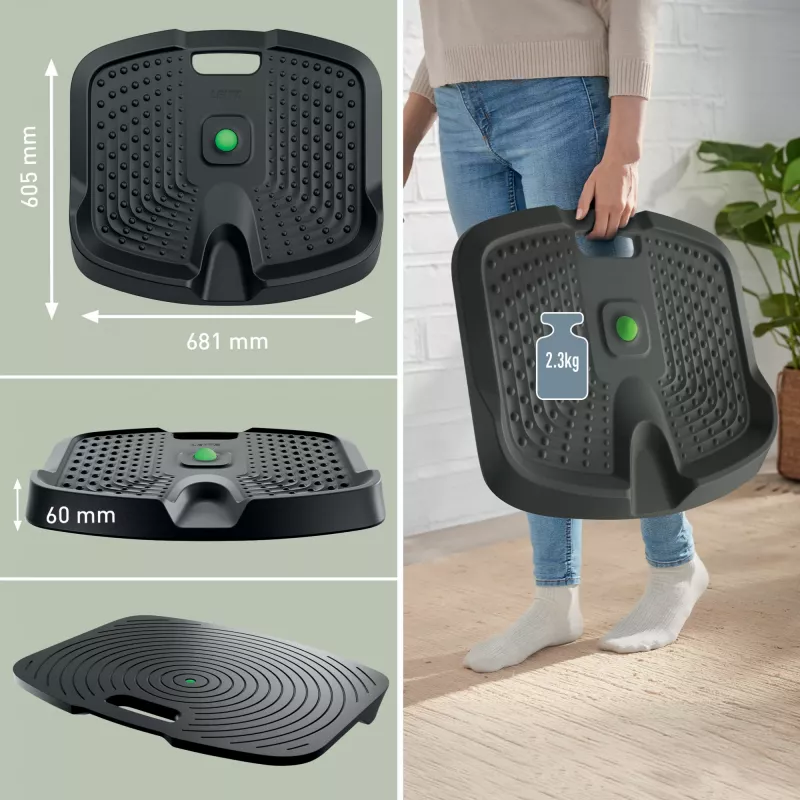 Leitz Ergo Active ergonomisks pretnoguruma paklājiņš stāvēšanai, Taisnstūrveida, Melns, Poliuretāns, Burbulis, Ķīna, 605 x 681 mm