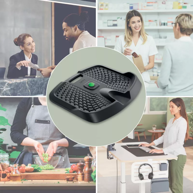 Leitz Ergo Active ergonomisks pretnoguruma paklājiņš stāvēšanai, Taisnstūrveida, Melns, Poliuretāns, Burbulis, Ķīna, 605 x 681 mm