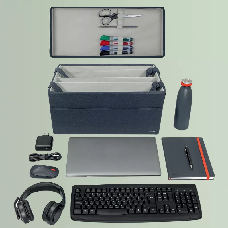 Leitz Fabric Hot Desking darba soma ar vāku, Uzglabāšanas soma, Pelēka, Taisnstūrveida, Audums, Vienkrāsaina, Unisex