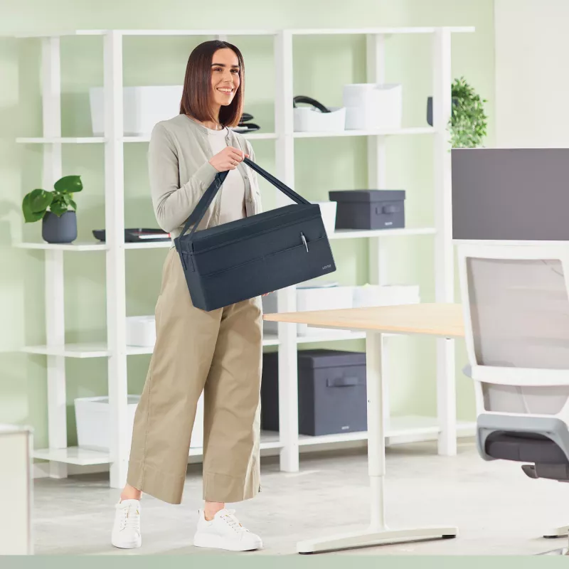 Leitz Fabric Hot Desking darba soma ar vāku, Uzglabāšanas soma, Pelēka, Taisnstūrveida, Audums, Vienkrāsaina, Unisex