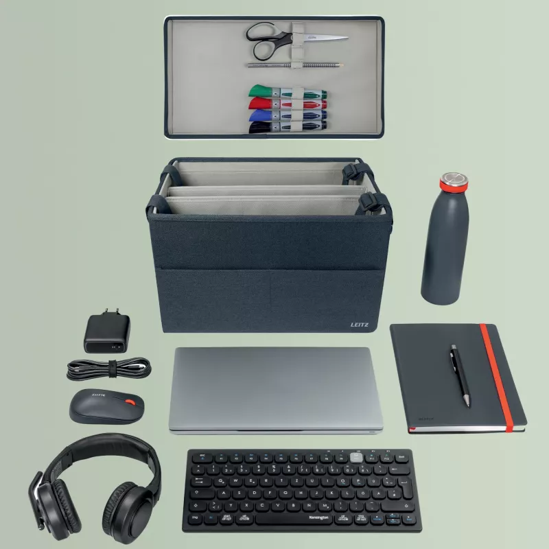 Leitz Fabric Compact Hot Desking Work Bag ar vāku, Uzglabāšanas soma, Pelēka, Taisnstūrveida, Audums, Vienkrāsains, Pieaugušajiem