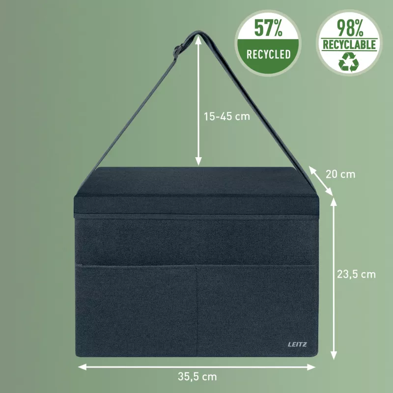 Leitz Fabric Compact Hot Desking Work Bag ar vāku, Uzglabāšanas soma, Pelēka, Taisnstūrveida, Audums, Vienkrāsains, Pieaugušajiem