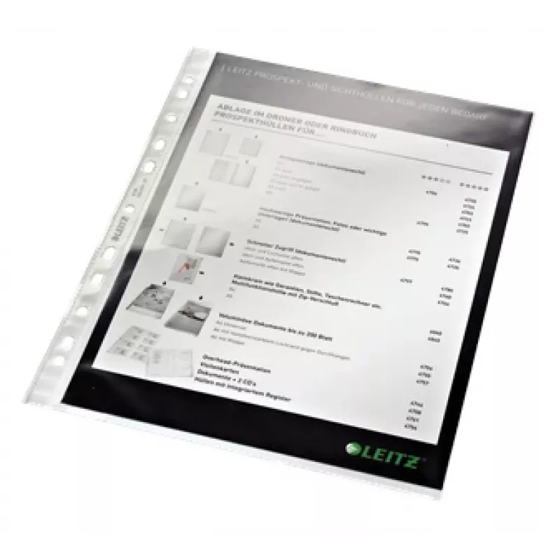 Leitz augstas kvalitātes kabatiņa 75 mikroni A4, A4, caurspīdīga, polipropilēns (PP), 0,075 mm, 230 mm, 1 mm