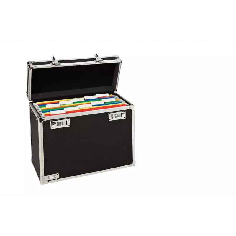 Leitz pārnēsājama dokumentu glabāšanas kaste ar slēdzeni A4, melna, hroma, plastmasas, kombinētā slēdzene, 15 L, 366 mm, 165 mm