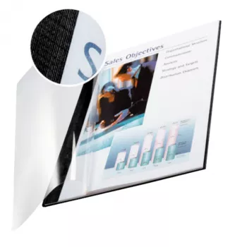 Leitz impressBIND vāks Soft 10,5 mm, A4, Kartons, Polietilēntereftalāts (PET), Melns, Caurspīdīgs, 105 loksnes, 1,05 cm, 214 mm