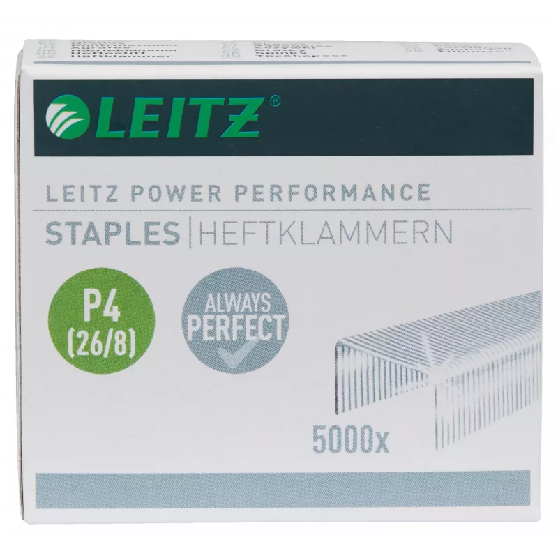 Leitz skavas Power Performance P4 26/8, kaste ar 5000, skavu iepakojums, 26/8, 8 mm, 100 skavas, stiprināšanai, 26/8