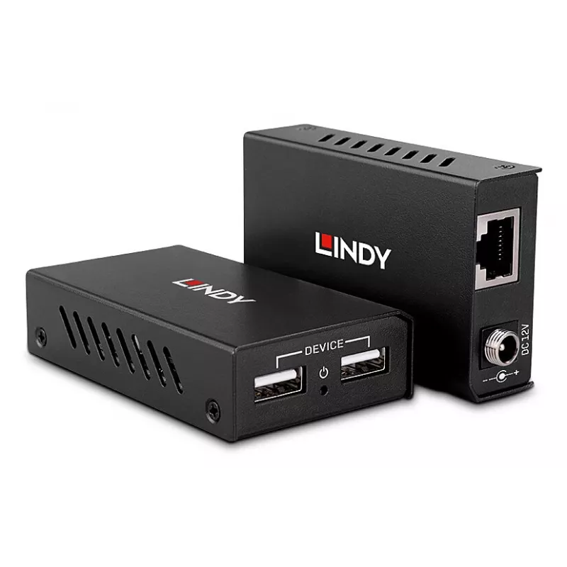 Lindy 100m 2 Portu USB 2.0 Cat. 6 paplašinātājs, AV raidītājs un uztvērējs, 100 m, vadu, melns