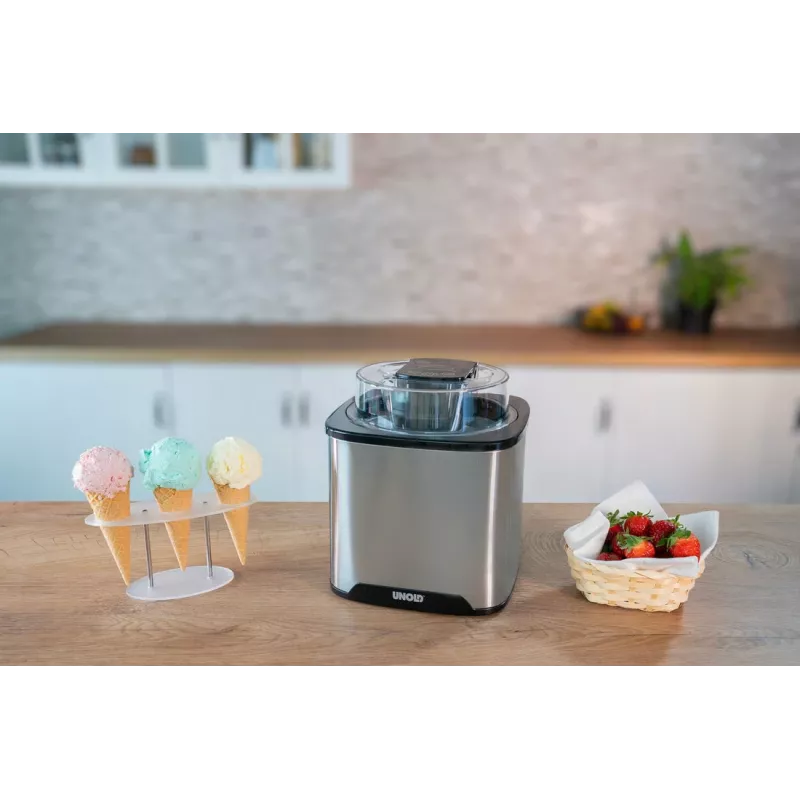Unold saldējuma gatavotājs Gelato 1,5 L, tradicionālais saldējuma gatavotājs, 1,5 L, 1 bļoda, melns, nerūsējošais tērauds, 30 min, LCD