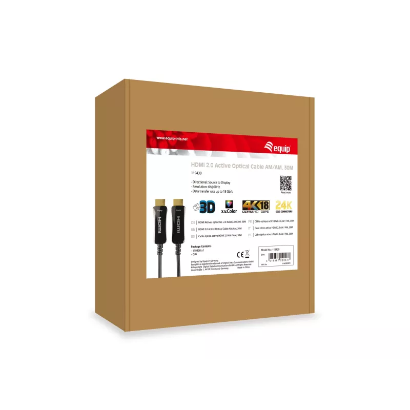 HDMI kabelis Equip HDMI 2.0 aktīvs optiskais kabelis V/V 30 m