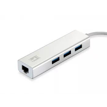 LevelOne Gigabit USB tīkla adapteris, USB centrmezgls, vadu, USB, Ethernet, 1000 Mbit/s, sudraba, balts