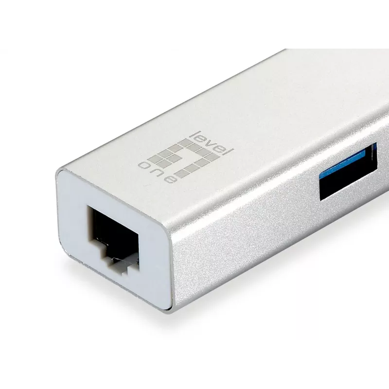 LevelOne Gigabit USB tīkla adapteris, USB centrmezgls, vadu, USB, Ethernet, 1000 Mbit/s, sudraba, balts