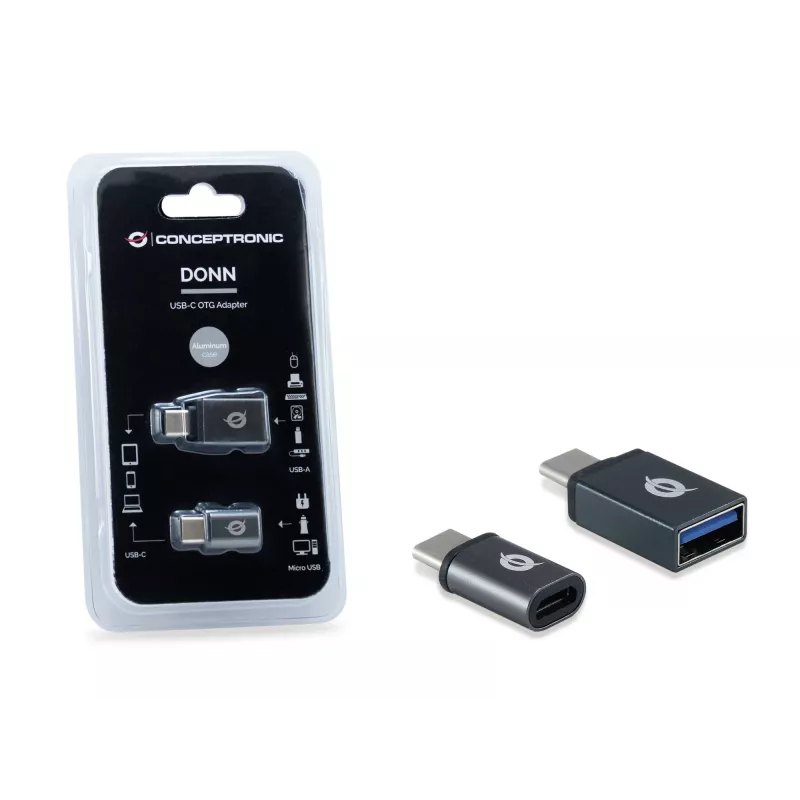 Conceptronic DONN04G USB-C uz USB A/MicroB OTG adapteris, 2 gab. iepakojumā, 10 Gbps (C-A), 480 Mbps (C-MicroUSB)