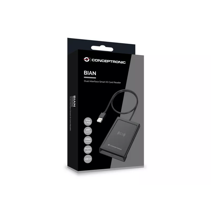 Conceptronic BIAN11B Divkāršās saskarnes viedkaršu lasītājs, USB 2.0, Tuva lauka komunikācija (NFC), 1 m, melns, 100 g