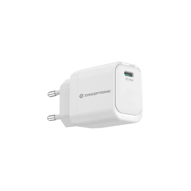 CONCEPTRONIC ALTHEA19W45 1 pieslēgvietas 45 W GaN USB-C PD lādētājs ar PPS, PD 3.0, 100–240 V, balts