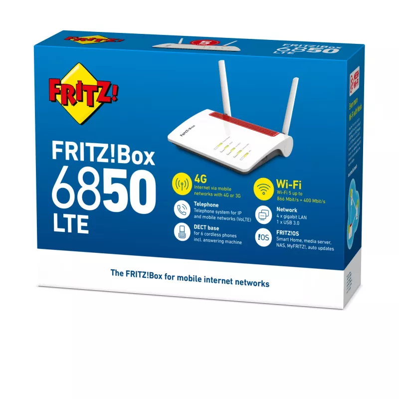 Box FRITZ 6850 LTE bezvadu maršrutētājs Gigabit Ethernet divjoslu (2,4 GHz / 5 GHz) 4G balts