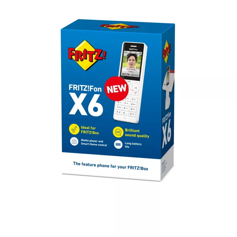 DECT bezvadu klausule FRITZ X6 balta International — skaļrunis, automātiskais atbildētājs, tālruņu grāmata 100 ierakstiem