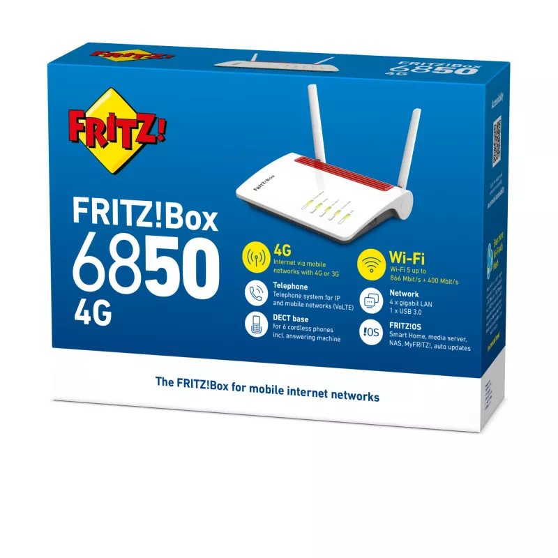 FRITZ!Box 6850 4G International bezvadu maršrutētājs Gigabit Ethernet divjoslu (2,4 GHz / 5 GHz) balts
