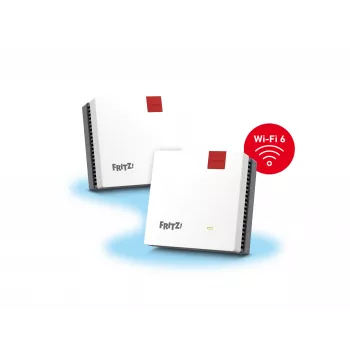 Mesh Set FRITZMESH SET 1600 2-PACK EDITION INTERNATIONAL Divjoslu (2,4 GHz / 5 GHz) Wi-Fi 6 (802.11ax) Sarkans, Balts Iekšējā
