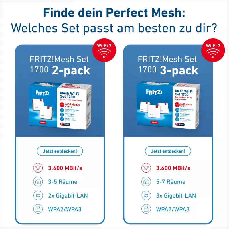 Bezvadu Mesh komplekts FRITZ 1700 3-gab., balts, iekšējās antenas