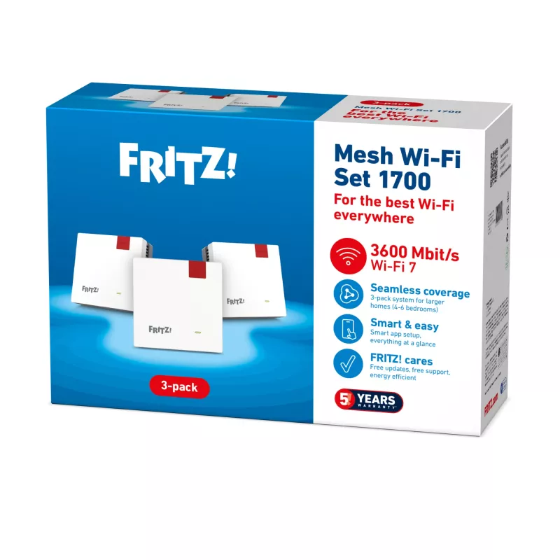 Bezvadu Mesh komplekts FRITZ 1700 3-gab., balts, iekšējās antenas
