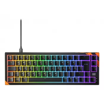Mehāniska spēļu tastatūra Cherry K5 Pro TMR Compact — 65% izkārtojums, QWERTZ, RGB fona apgaismojums, USB vadu savienojums, 2 m kabelis, melna/oranža