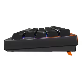 Mehāniska spēļu tastatūra Cherry K5 Pro TMR Compact — 65% izkārtojums, QWERTZ, RGB fona apgaismojums, USB vadu savienojums, 2 m kabelis, melna/oranža