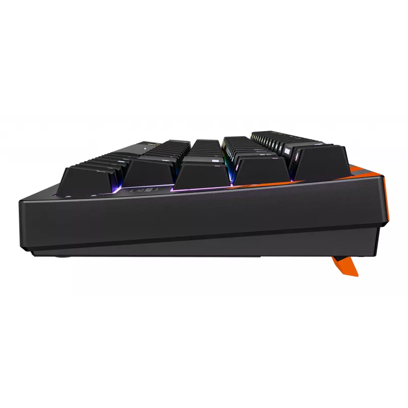Mehāniska spēļu tastatūra Cherry K5 Pro TMR Compact — 65% izkārtojums, QWERTZ, RGB fona apgaismojums, USB vadu savienojums, 2 m kabelis, melna/oranža