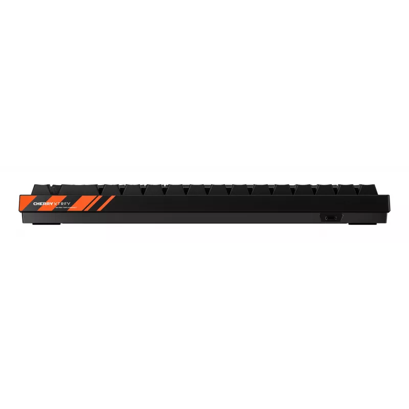 Mehāniska spēļu tastatūra Cherry K5 Pro TMR Compact — 65% izkārtojums, QWERTZ, RGB fona apgaismojums, USB vadu savienojums, 2 m kabelis, melna/oranža