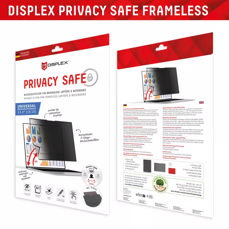 Displex PRIVACY SAFE 2 virzienu noņemams privātuma filtrs 13,3 collu klēpjdatoriem (16:10)