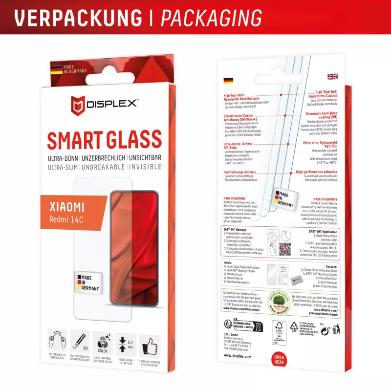 Displex Smart Glass (9H) priekš Xiaomi Redmi 14C, montāžas uzlīme, nesalaužams