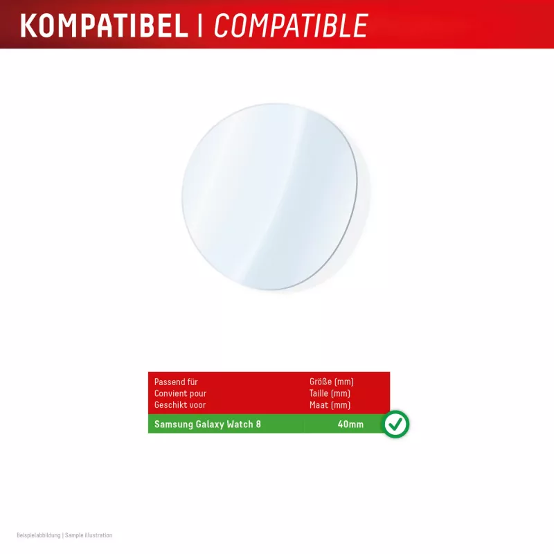 Displeja aizsargstikls e.v.i. Displex 9H Glass Galaxy Watch 8 40mm, 2 iepakojumā, īpaši plāns, bezmalas, pret traipiem