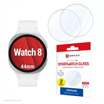 e.v.i. Displex 9H rūdītā stikla ekrāna aizsargs Galaxy Watch 8 (44 mm), 2 gab. iepakojumā, īpaši plāns, bez maliņām, pret pirkstu nospiedumiem