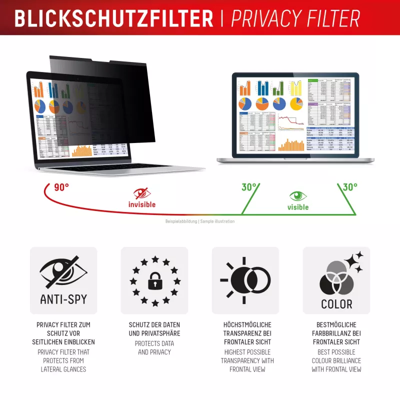 Privātuma filtrs e.v.i. Displex PRIVACY SAFE magnētisks 2 virzienu 16 collu (16:10) klēpjdatoram / piezīmjdatoram, bez rāmja, spīdīgs/matēts, 3H