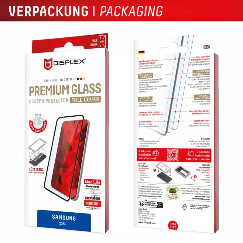 Displex Premium ekrāna aizsargs (pilns pārklājums, 10H) Samsung S26+, pilns pārklājums