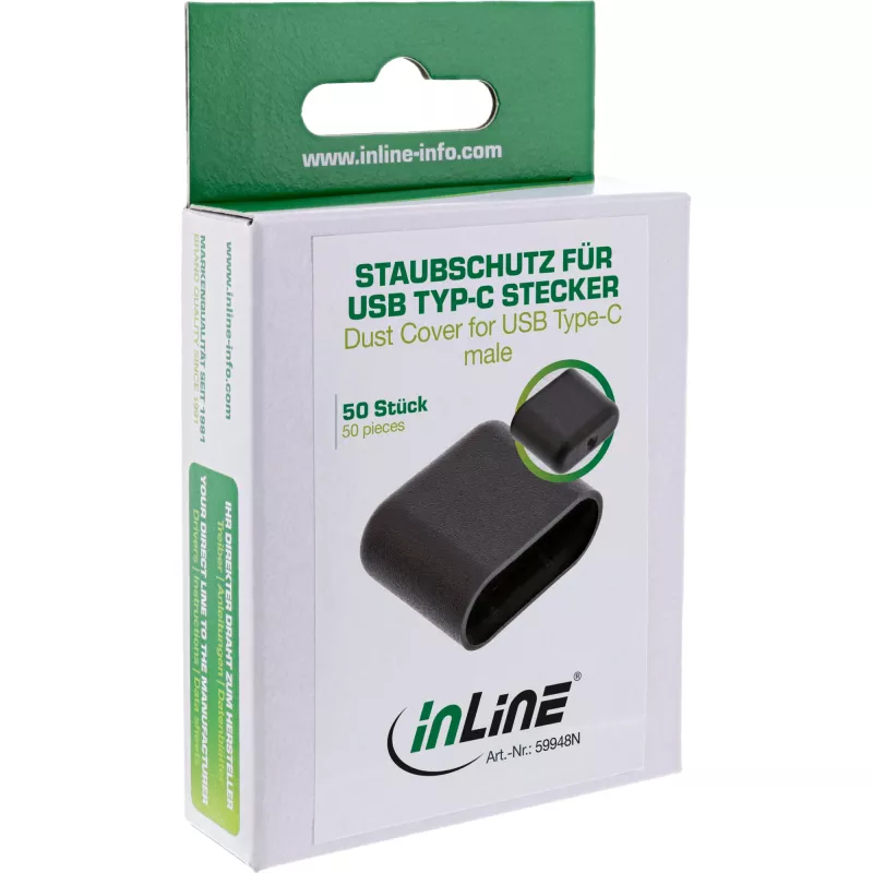 Putekļu aizsargvāciņš USB-C savienotājam InLine 59948N melns, 50 gab.