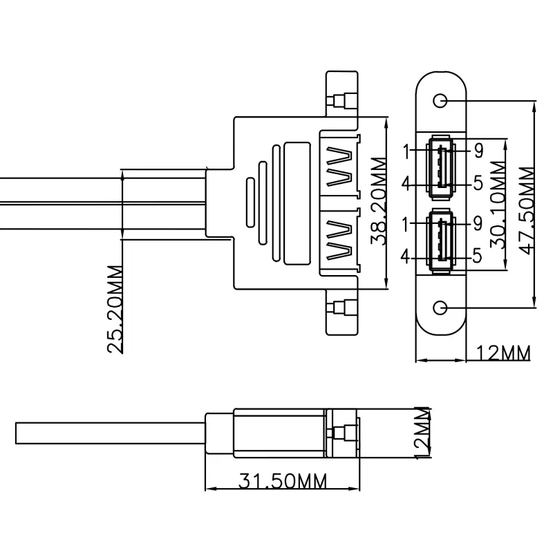 InLine 33390K iekšējais USB 3.2 Gen 1 kabelis, mātesplate uz 2x USB-A ligzda, 0,45 m