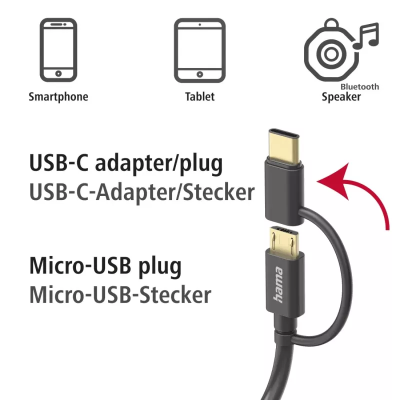 Hama 00201533 USB kabelis USB 2.0 1 m USB A Micro-USB B Melns