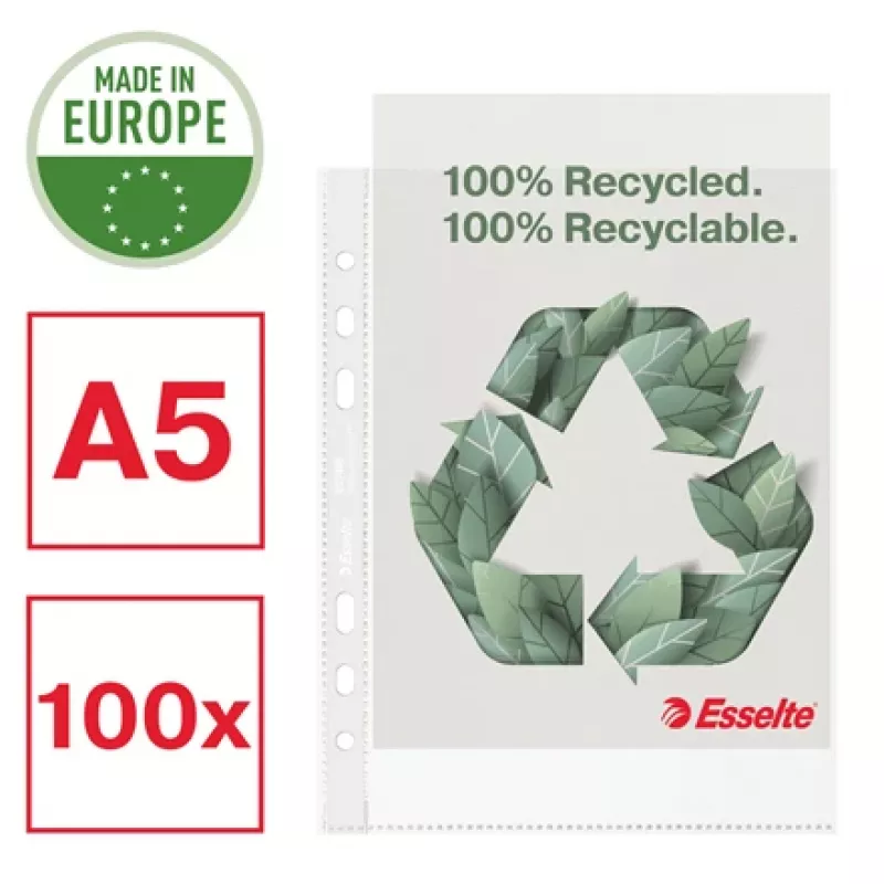 Esselte Recycle Pocket A5, 150 x 210 mm (A5), caurspīdīga, polipropilēns (PP), ainava/portrets, augšā, 0,07 mm