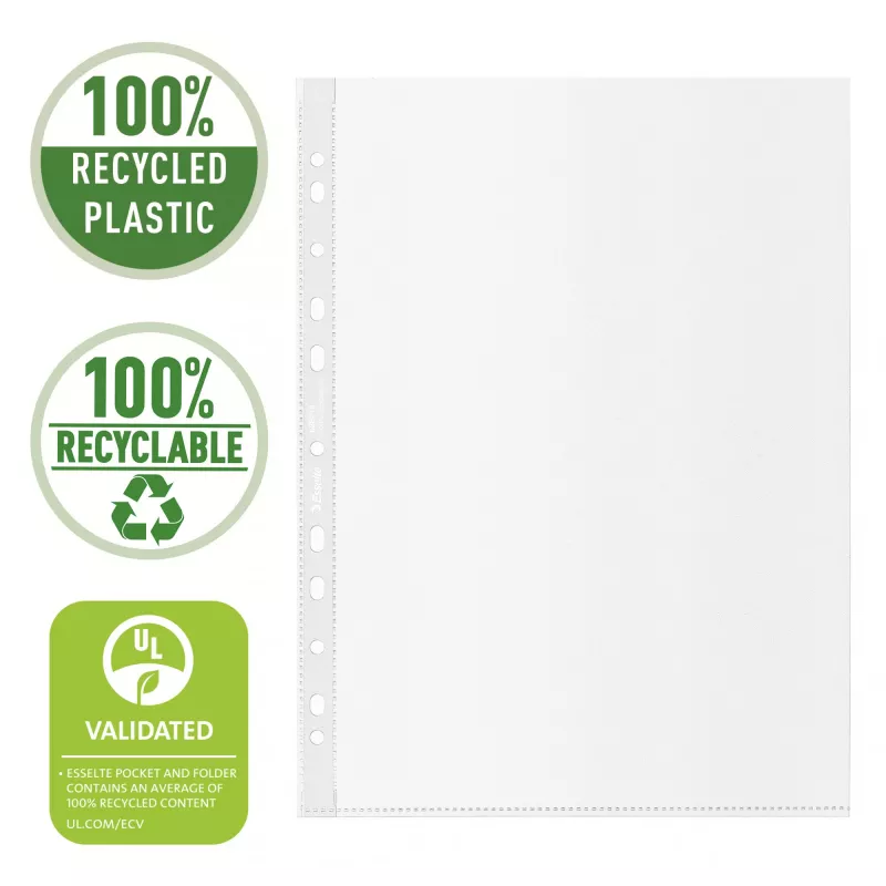Esselte Recycle kabata A4, 210 x 297 mm (A4), Caurspīdīgs, Polipropilēns (PP), Portrets, Augšpusē, 0,07 mm