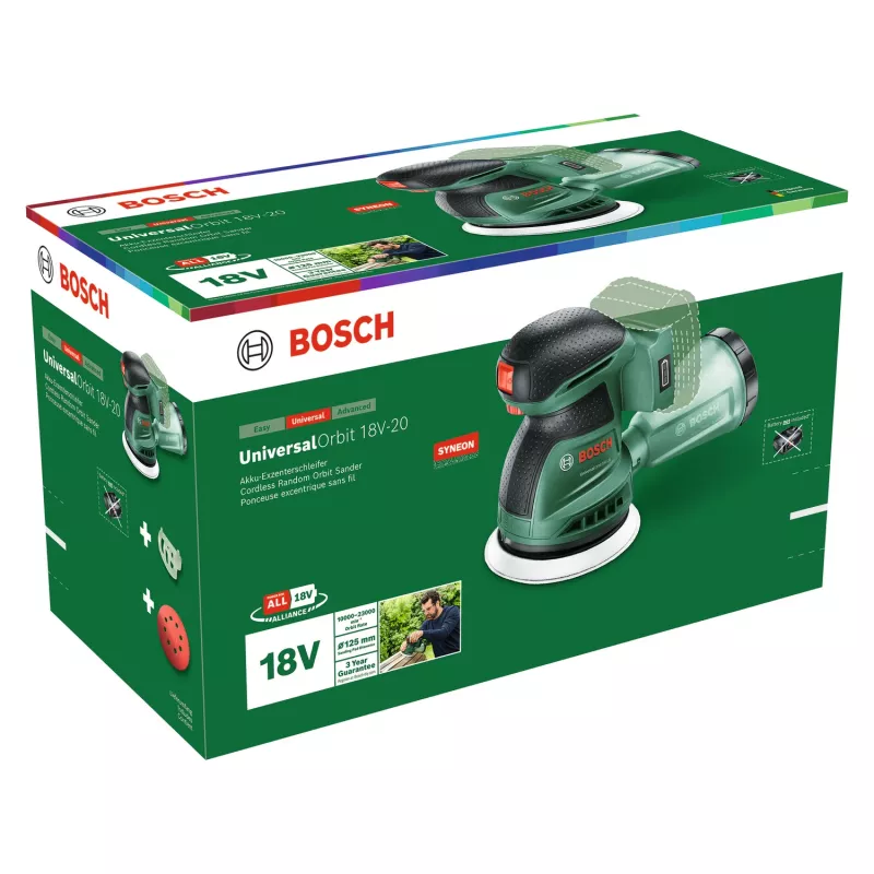 Bosch UniversalOrbit 18V-20 (Baretool), orbitālā slīpmašīna, orbitālā, zaļa, Vācija, akumulators, 18 V