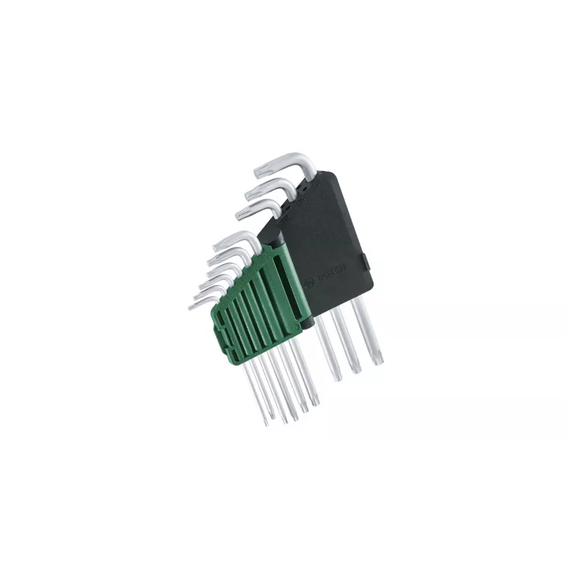Bosch 1 600 A02 Z9C, L-veida Torx atslēgu komplekts, TX10, TX15, TX20, TX25, TX27, TX30, TX40, TX8, TX9, zaļa, sudraba, tērauds, plastmasa, 69 mm