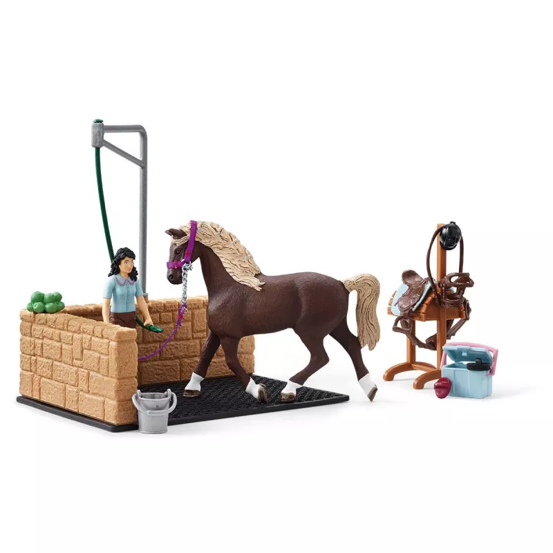 schleich ZIRGU KLUBS Mazgāšanas zona ar Emiliju un Lunu, Dzīvnieks, Zirgu stallis, Zirgi, 5 g., Daudzkrāsains, Plastmasa