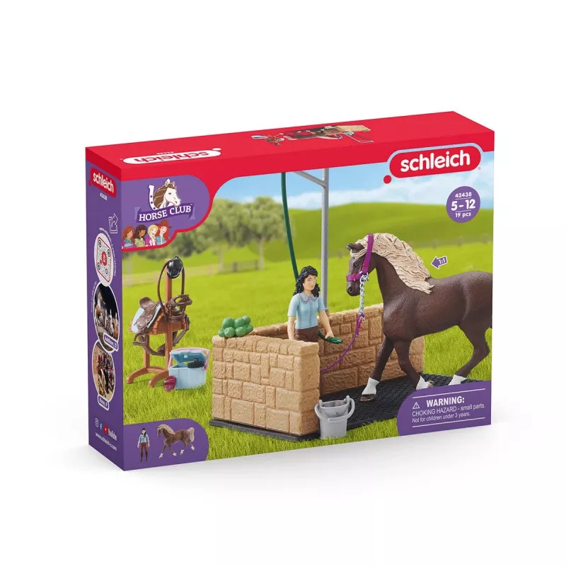 schleich ZIRGU KLUBS Mazgāšanas zona ar Emiliju un Lunu, Dzīvnieks, Zirgu stallis, Zirgi, 5 g., Daudzkrāsains, Plastmasa