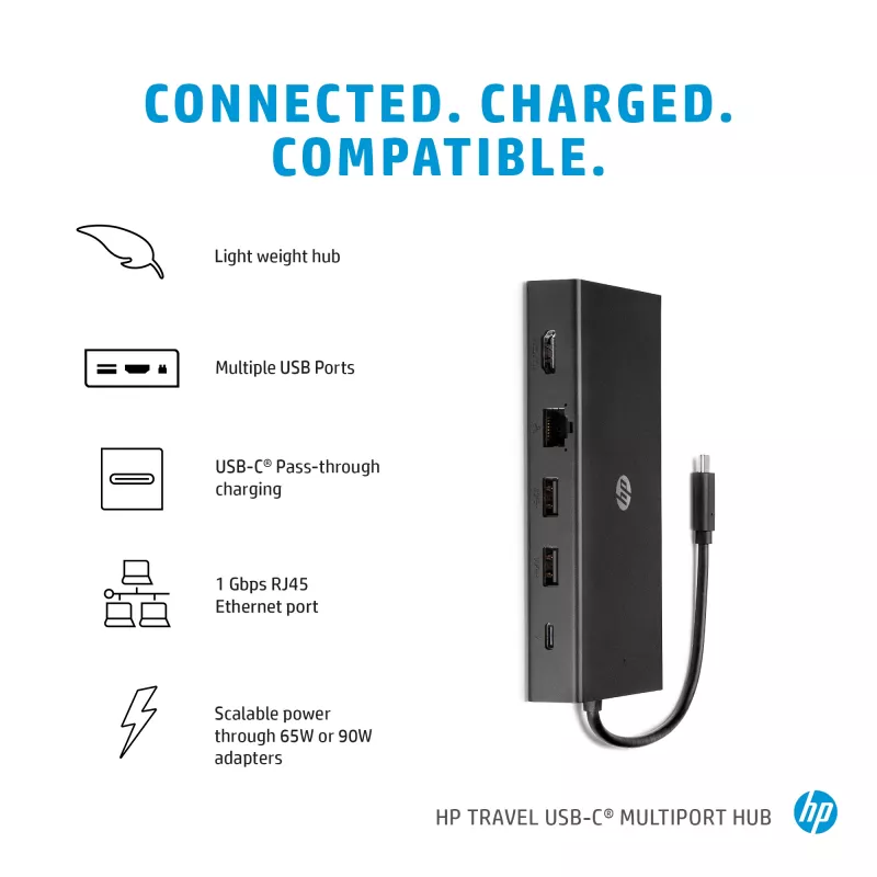 HP 65 W USB-C plāns ceļojumu barošanas adapteris, klēpjdatoram, universāls, 90 V, 47 - 63 Hz, 65 W, 20 V