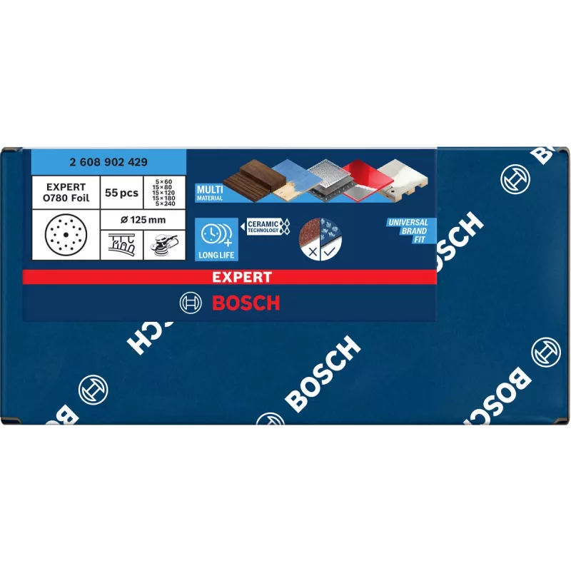 Slīpēšanas disku komplekts Bosch EXP O780 150 mm, 55 gabali