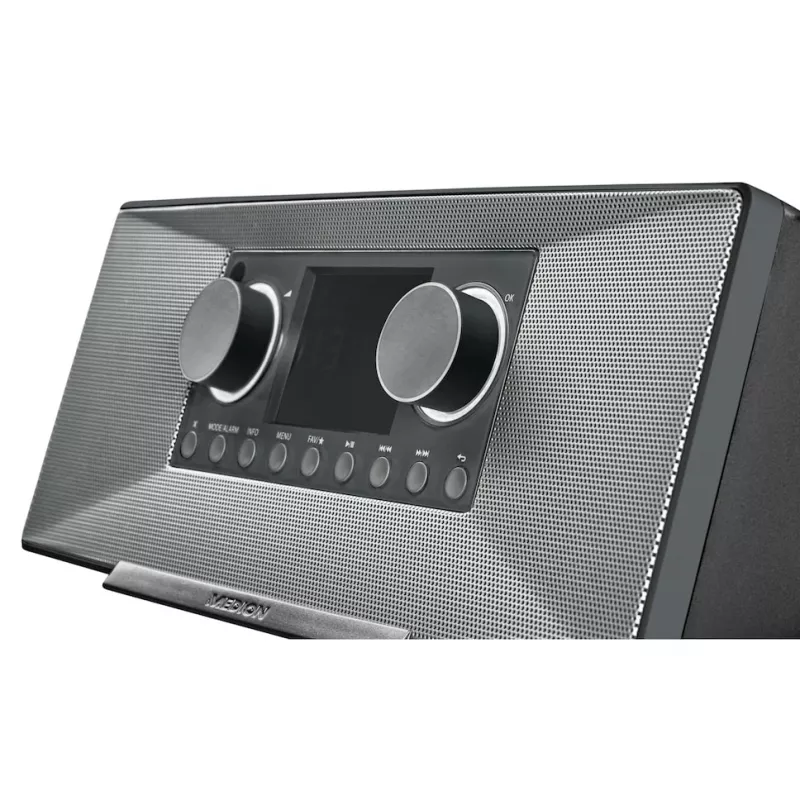 Interneta radio MEDION LIFE P85333 — DAB+ / FM, 12 W RMS, 2,8 collu TFT, Wi‑Fi 802.11a/b/g, 3,5 mm ligzda, pelēks