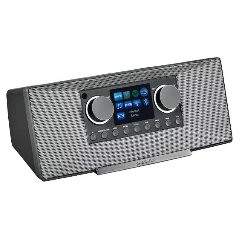 Interneta radio MEDION LIFE P85333 — DAB+ / FM, 12 W RMS, 2,8 collu TFT, Wi‑Fi 802.11a/b/g, 3,5 mm ligzda, pelēks
