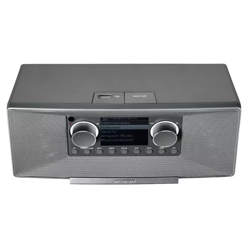 Interneta radio MEDION LIFE P85333 — DAB+ / FM, 12 W RMS, 2,8 collu TFT, Wi‑Fi 802.11a/b/g, 3,5 mm ligzda, pelēks
